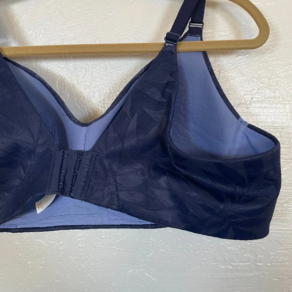 Cacique Women Plus Size 42C Blue Lace Lightly Lined No Wire Bra Full Coverage
